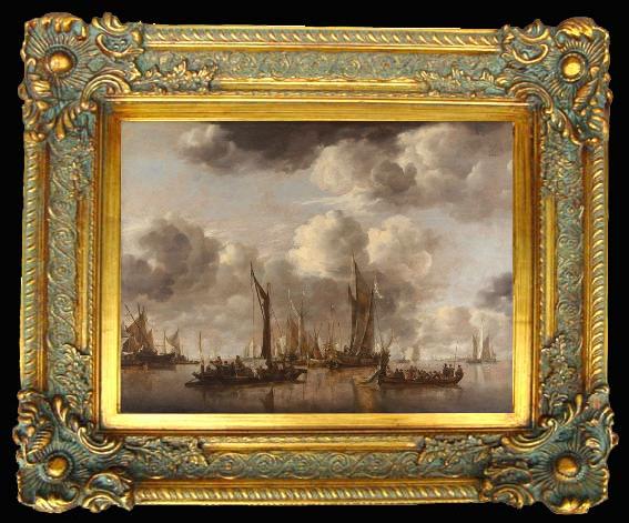 framed  Jan van de Capelle Shipping Scene with a Dutch Yacht Firing a Salut (mk08), Ta012-2